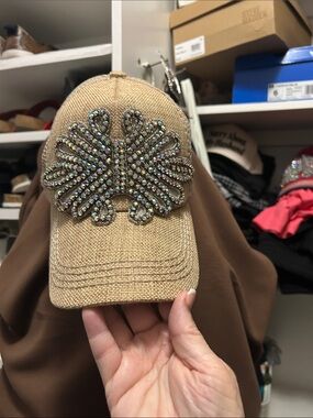 Olive and Pique Embellished Crystal Butterfly Cap in Natural - Women's Accessory